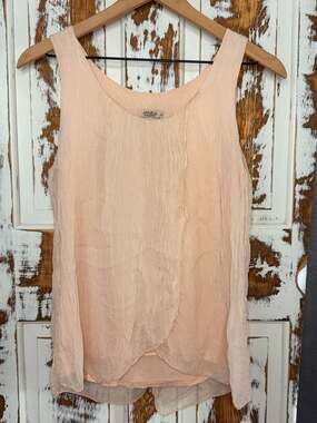 Angela Made in Italy 100% Silk Crinkle Tank Top Peach Size Small European